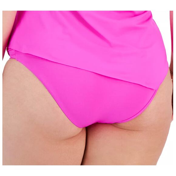 Becca Solid Pink Side-Shirred Hipster Bikini Bottoms 1X 16 - 18 NWT $54 - Picture 2 of 3